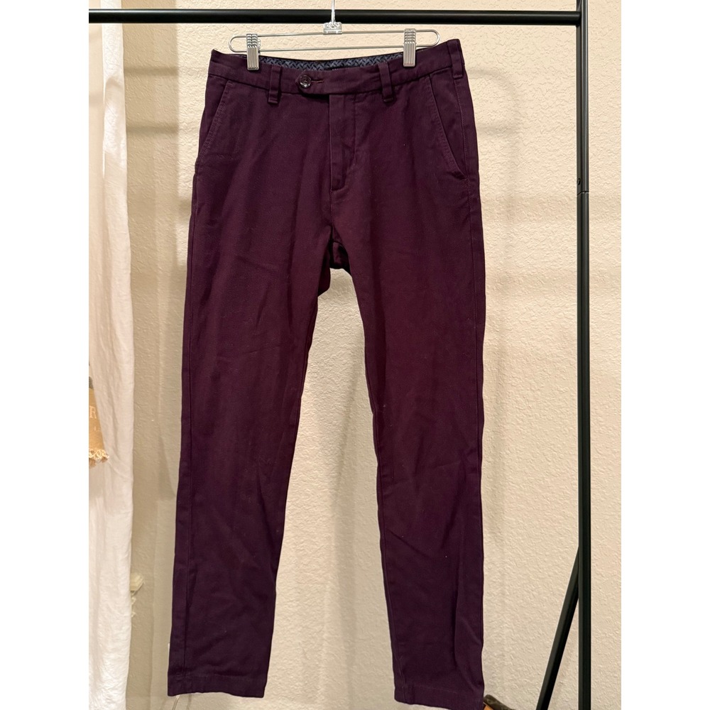 Ted Baker London Chinos Mens 28R Plum Burgundy Textured Cotton Slim Pant Trouser